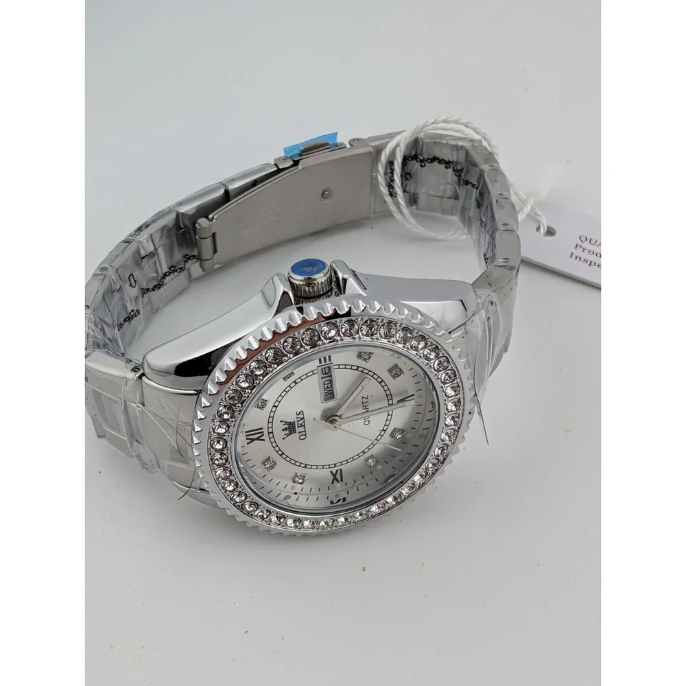 OLEVS Watch Women 34mm Case Crystal Bezel Silver 7.5